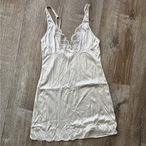 Cream Lace-Trim Satin Chemise Slip